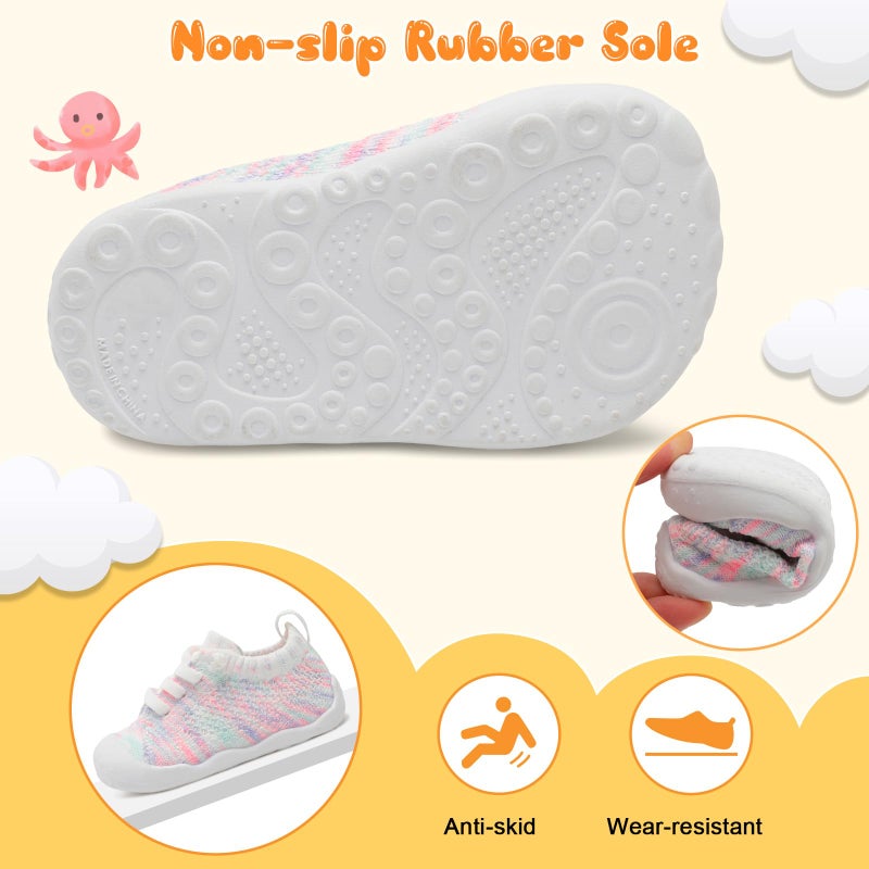 JIASUQI Toddler Shoes for Boys Girls Socks Shoes for Infant Baby Slip on Colorful White 12-18 Months - Image 5
