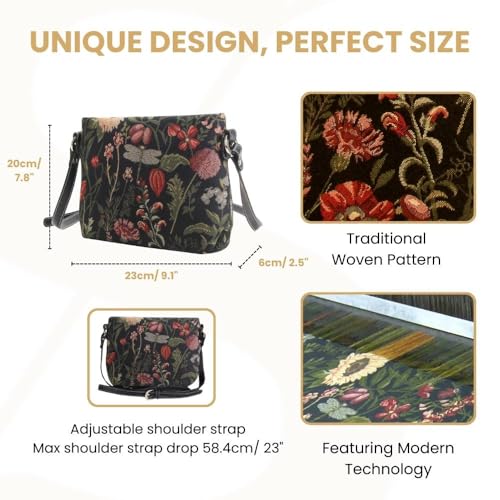 Signare Tapestry Crossbody Bag Shoulder Purse for Women In Morning Garden Black Design (XB02-MGDBK) - Image 3