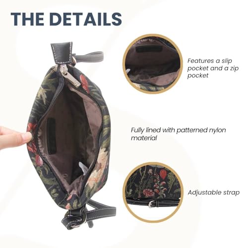Signare Tapestry Crossbody Bag Shoulder Purse for Women In Morning Garden Black Design (XB02-MGDBK) - Image 4