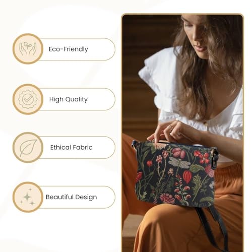 Signare Tapestry Crossbody Bag Shoulder Purse for Women In Morning Garden Black Design (XB02-MGDBK) - Image 5