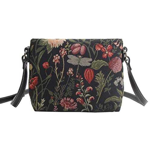 Signare Tapestry Crossbody Bag Shoulder Purse for Women In Morning Garden Black Design (XB02-MGDBK) - Image 1