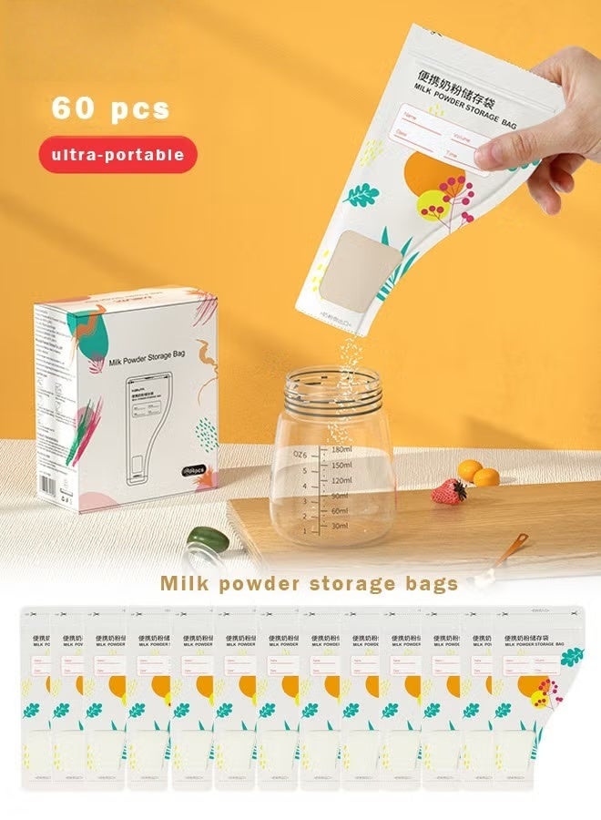 HOOKOR 60Pcs Baby Milk Powder Dispensers, Portable Babies Feeding Milk-Powder Storage Bags, Disposable Food Leakproof Pouches, Formula Containers for Travel, Feeding-Milk Sealed for Newborn Parents Family - Image 1