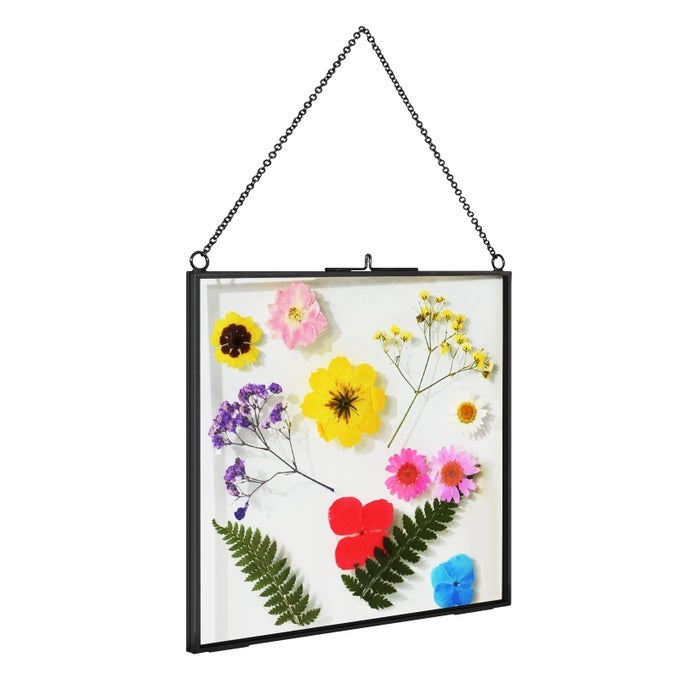 Black 8x8 inch Brass Hanging Photo FrameDouble Glass Frame for Pressed FlowersClear DIY Vintage Artwork Display Frame Wall Mounted Photos Frame