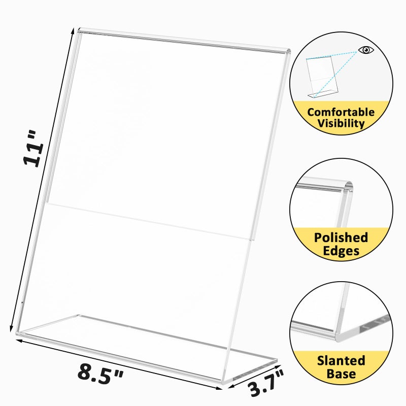 Argvey 4 Pack Acrylic Sign Holder 8.5x11, Clear Plastic Slanted Back Sign Holders, Desktop Papers Menus Frame Flyer Document Holder Display Stand for Coffee Shops, Hotels, Offices, Public Spaces - Image 5