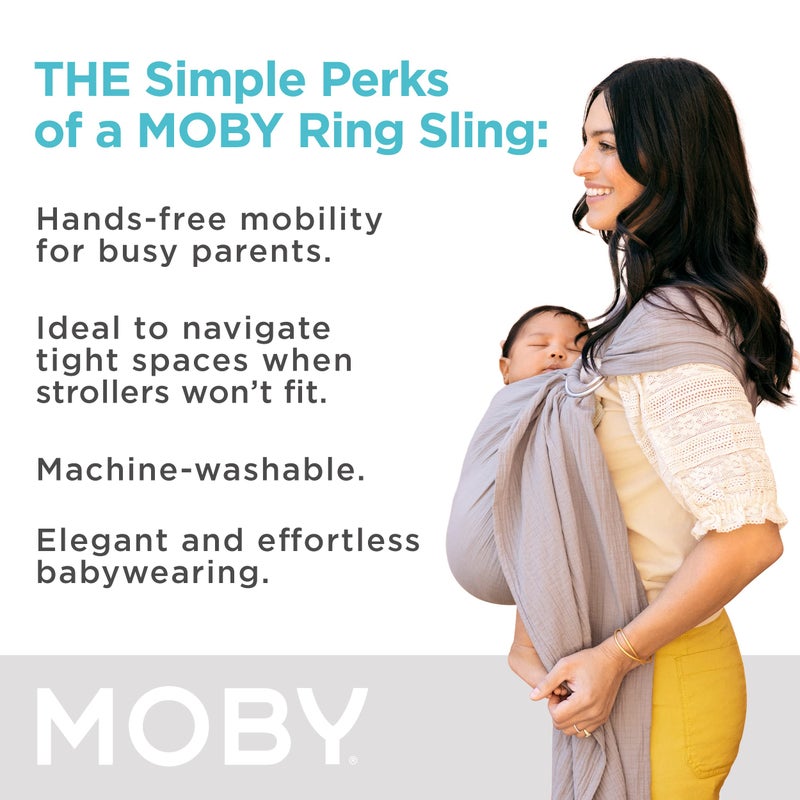 Moby Baby Wrap Carrier Ring Sling for Newborns to Toddlers, Hands-Free, Versatile Support for Moms & Dads, Breathable & Lightweight, Supports Children 8-30 lbs (Pewter) - Image 4