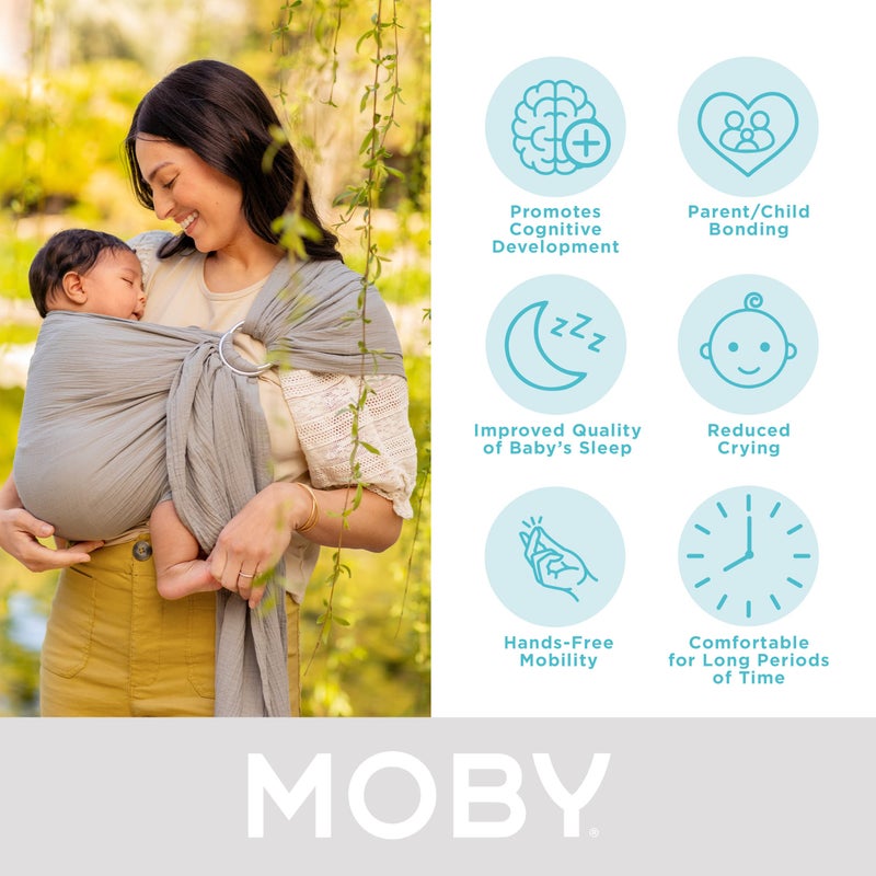 Moby Baby Wrap Carrier Ring Sling for Newborns to Toddlers, Hands-Free, Versatile Support for Moms & Dads, Breathable & Lightweight, Supports Children 8-30 lbs (Pewter) - Image 3