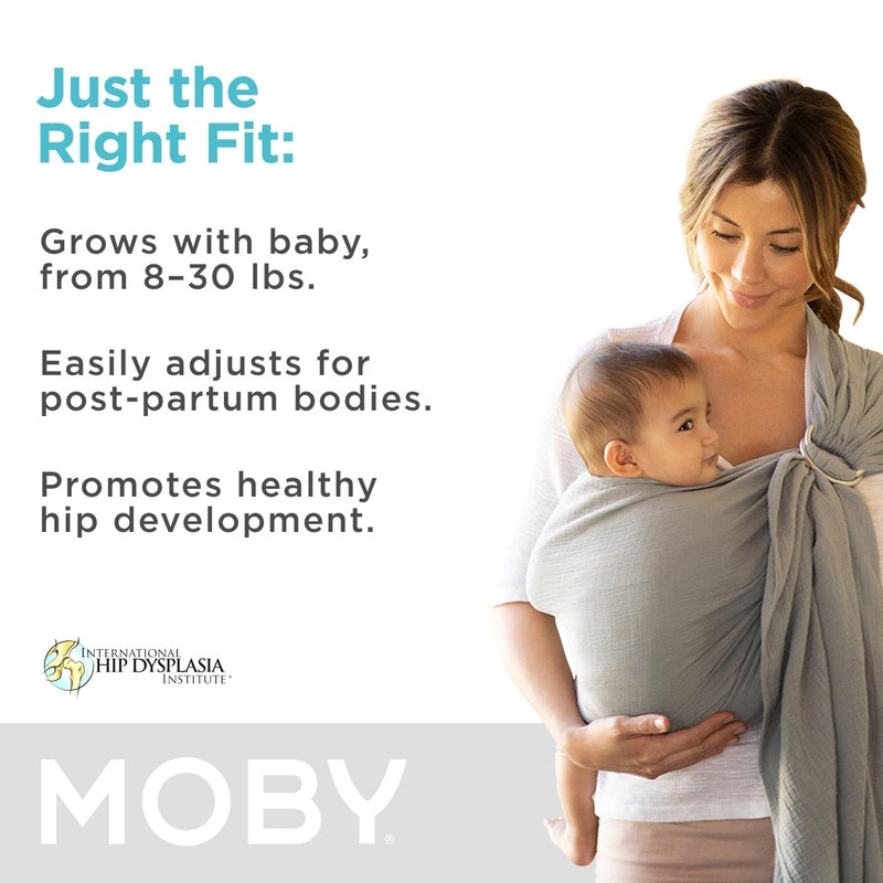 Moby Baby Wrap Carrier Ring Sling for Newborns to Toddlers, Hands-Free, Versatile Support for Moms & Dads, Breathable & Lightweight, Supports Children 8-30 lbs (Pewter) - Image 2