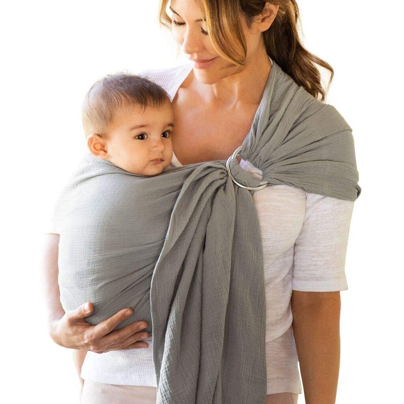 Moby Baby Wrap Carrier Ring Sling for Newborns to Toddlers, Hands-Free, Versatile Support for Moms & Dads, Breathable & Lightweight, Supports Children 8-30 lbs (Pewter) - Image 1
