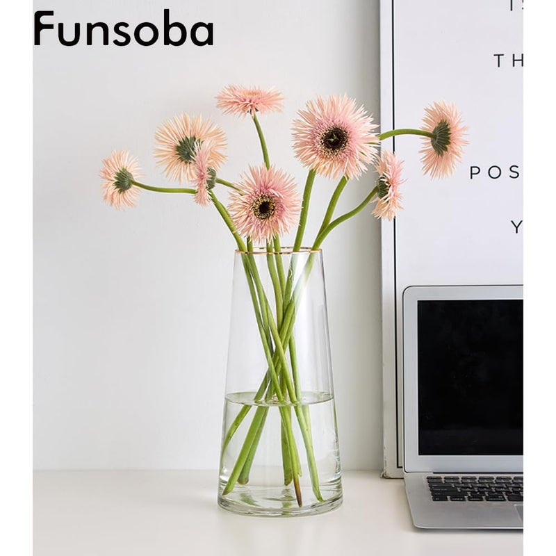FUNSOBA Clear Glass Flower Vase with Gold Mouth for Centerpieces Home Wedding Decoration (1, Large 5.2" x 9.9â€œ) - Image 2