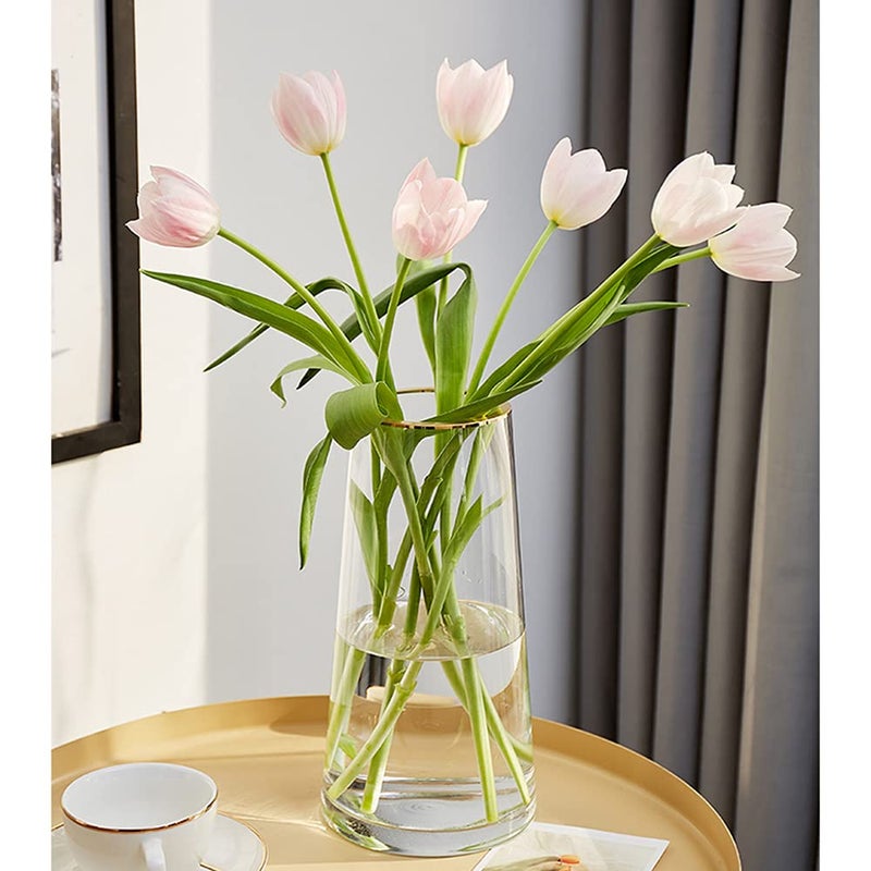 FUNSOBA Clear Glass Flower Vase with Gold Mouth for Centerpieces Home Wedding Decoration (1, Large 5.2" x 9.9â€œ) - Image 1