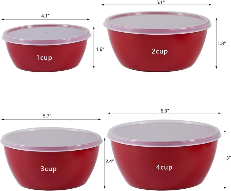 ATRDTO Classic Plastic Prep Bowls with Lids Set of 4 Microwave and Dishwasher Safe Red - Image 2