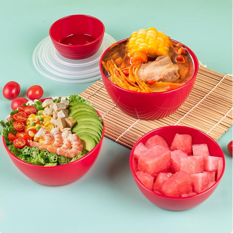 ATRDTO Classic Plastic Prep Bowls with Lids Set of 4 Microwave and Dishwasher Safe Red - Image 4