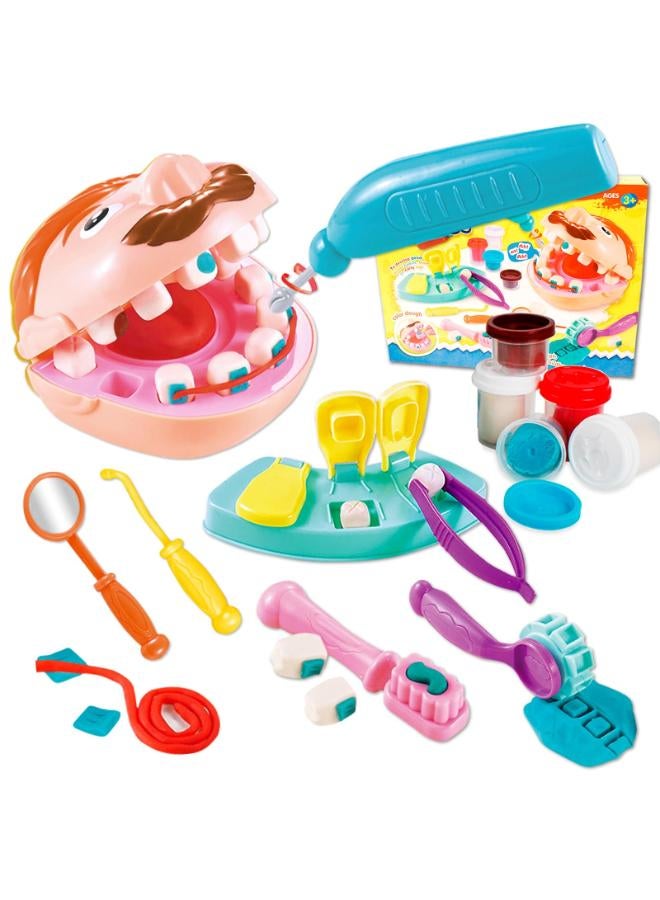 مجموعة أدوات طبيب الأسنان أدوات حفر وملء أدوات العجين الفنية والحرف اليدوية للأطفال الصغار من عمر 3 سنوات فما فوق هدية مع قوالب ونماذج و5 ألوان من الطين