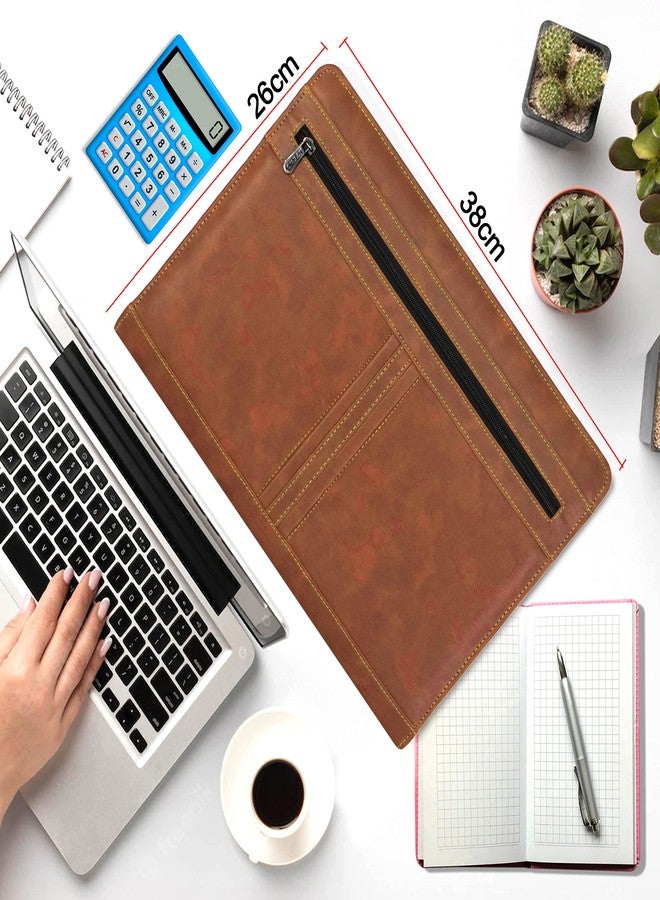 NISUN PU Leather 4 Ring Professional File Folder for Documents Certificates, Conference Folder, File with 20 Leafs (Tan) - Image 2