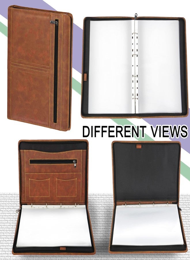 NISUN PU Leather 4 Ring Professional File Folder for Documents Certificates, Conference Folder, File with 20 Leafs (Tan) - Image 3