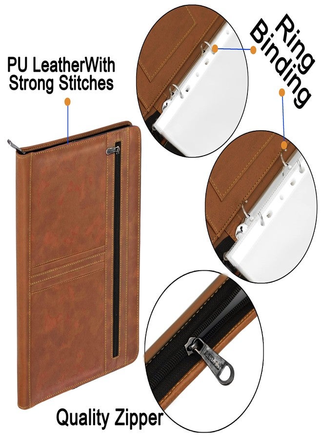 NISUN PU Leather 4 Ring Professional File Folder for Documents Certificates, Conference Folder, File with 20 Leafs (Tan) - Image 4
