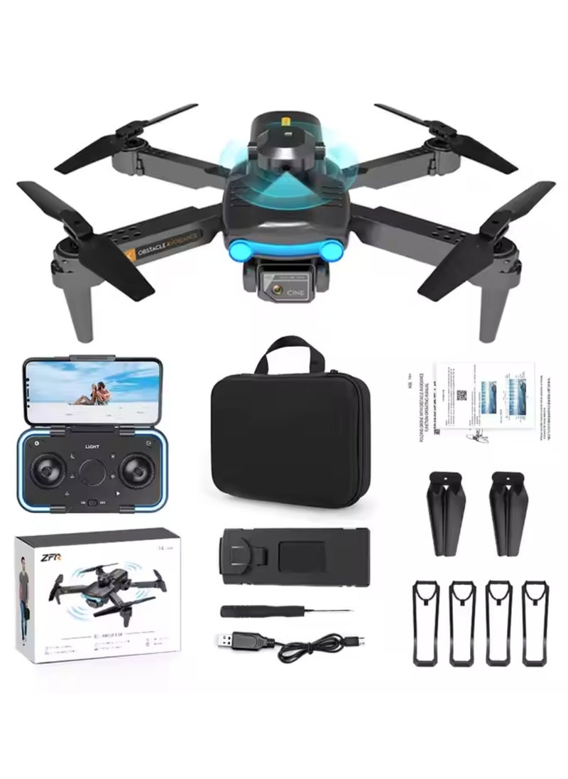 ZFR F187 Mini Drone With 4-Sides Obstacle Avoidance RC Drone Multifunctional F187 Convenient Folding, App Control, Real Time Map, & Long Endurance With Carrying Case Black
