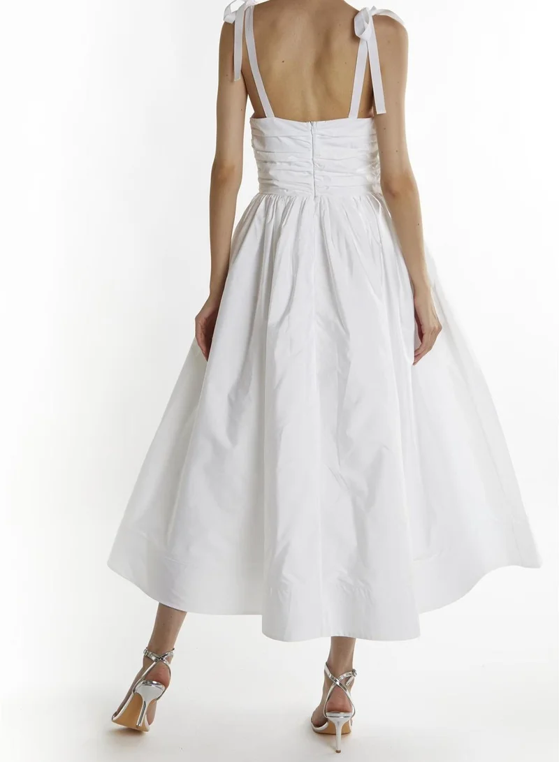 ترو ديكادينس White Eleanor Bow Tie- Strap Midi-Dress