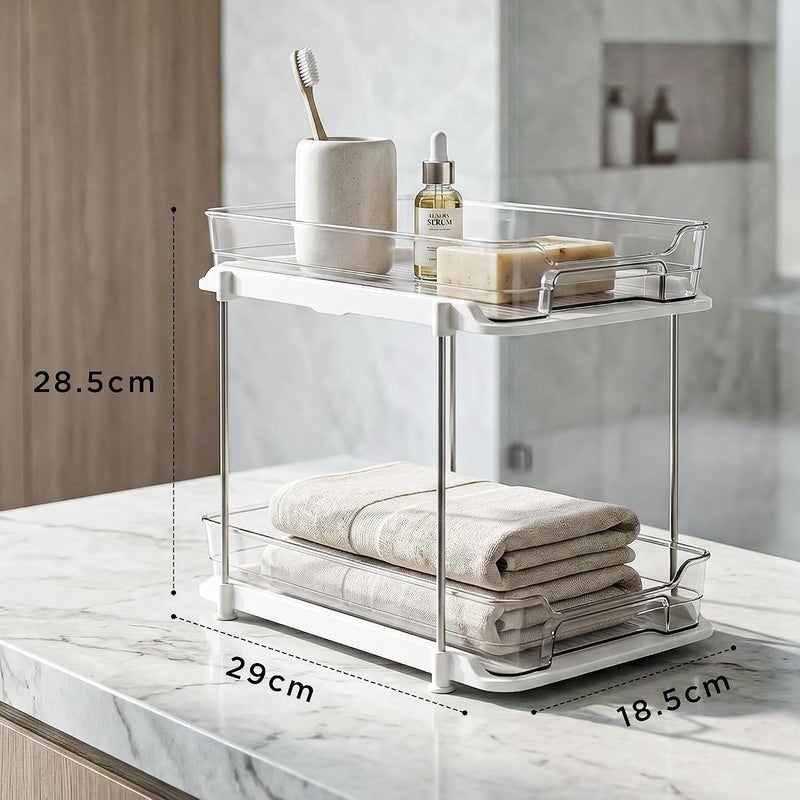 CLAPONE Bathroom Organizer Clear Under Sink Organizers Vanity Countertop Storage Container Cabinet Drawers Pull-Out Organization with Track for Pantry Kitchen (2 Tier) - Image 2