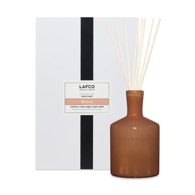LAFCO New York Signature Reed Diffuser Retreat 15 oz Up to 9 Months Fragrance Life Reusable Hand Blown Glass Vessel Natural Wood Reeds Made in The USA