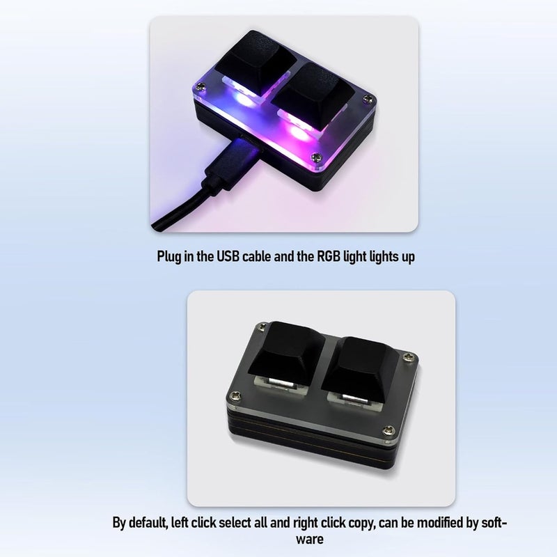 Eujgoov Copy Paste 2 Key Keyboard Wired Mini Smart RGB Backlit USB Keypad Multi Function Shortcut Key - Image 5