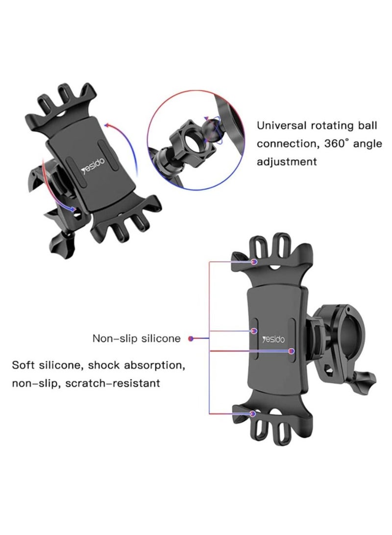 Yesido C66 Bike Bicycle Motorcycle Mobile Phone Holder Mount Universal 360 Degree Adjustable Rotation Compatible With Iphone 12 Mini/12/12 Pro, Samsung Galaxy S21/20 Or Note, Huawei And More - Image 3