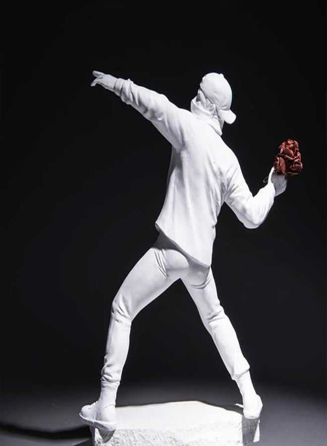 Newmyth Banksy Flower Throwing Statue Flower Thrower Sculpture, Man's Room Figurines Home Decor for Shelves, Resin Art Craft Desk Decoration Collection Ornament Gift (White) - Image 2