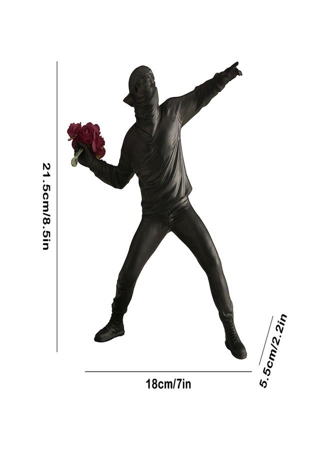 Newmyth Banksy Flower Throwing Statue Flower Thrower Sculpture, Man's Room Figurines Home Decor for Shelves, Resin Art Craft Desk Decoration Collection Ornament Gift (White) - Image 4