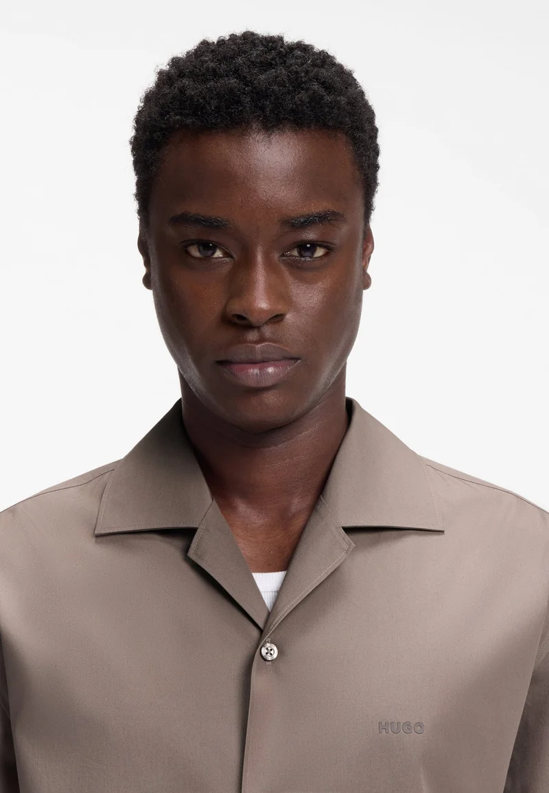 HUGO Light Brown Oversized-fit shirt in paper-touch cotton for Men | Best Price UAE