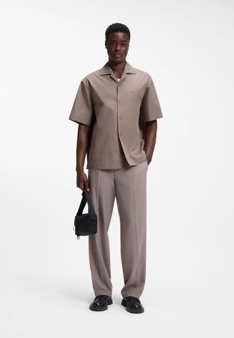 HUGO Light Brown Oversized-fit shirt in paper-touch cotton for Men | Best Price UAE