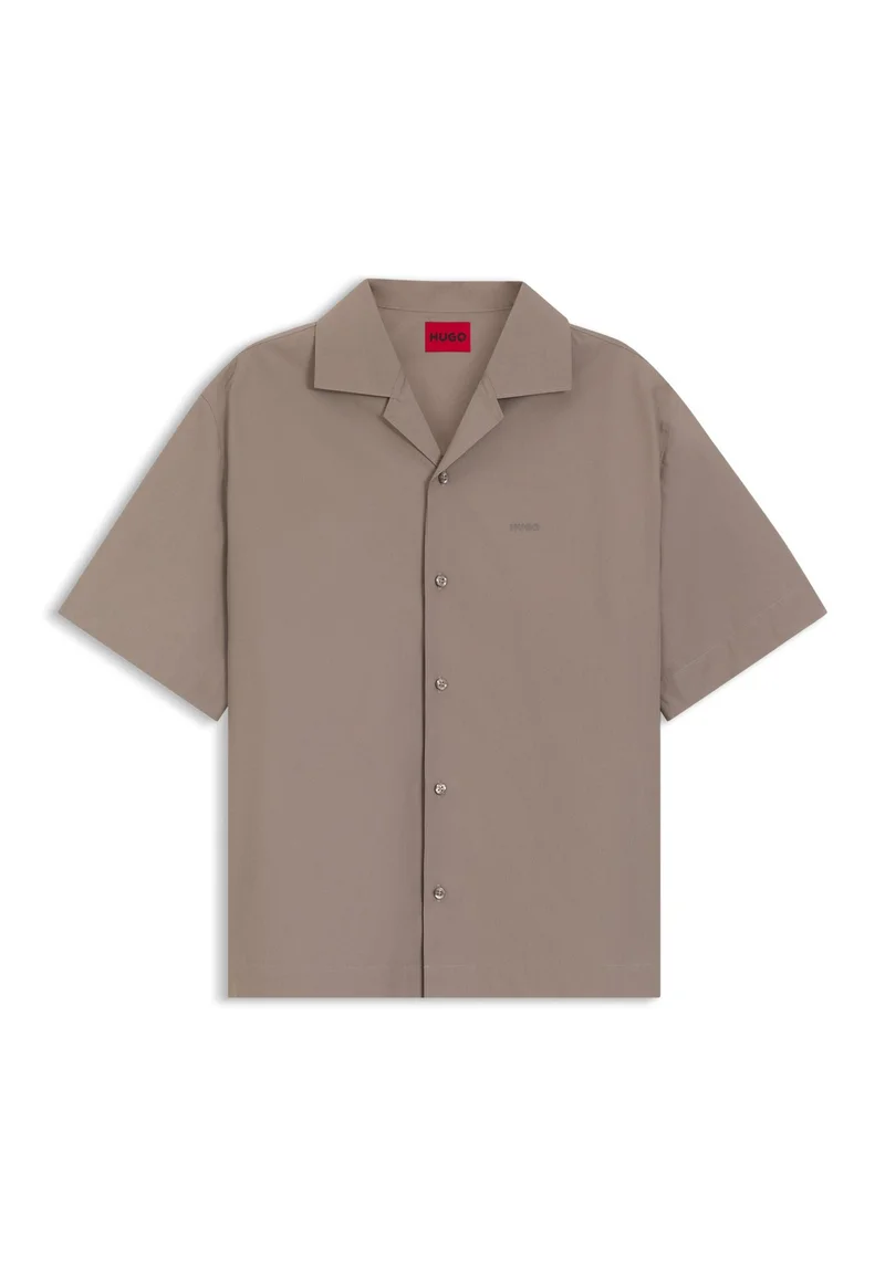HUGO Light Brown Oversized-fit shirt in paper-touch cotton for Men | Best Price UAE