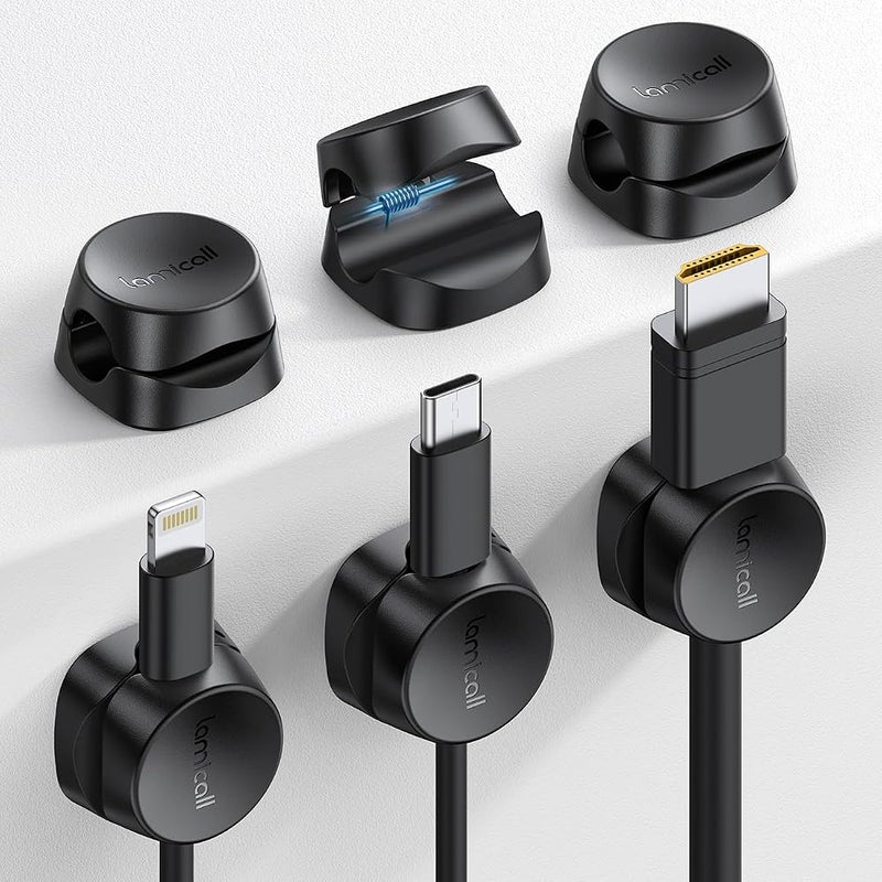 Lamicall Cord Organizer [1s Lock] Spring Cable Holder Clips - 6Pack Desk Cable Management Clips, Phone Charger Cord [Smooth Adjustable], Adhesive Wire Organizer Keeper for Nightstand Wall Car Office - Image 1