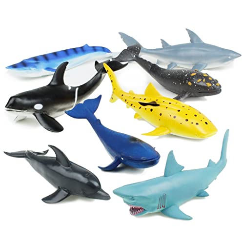 Boley Great Sea Creatures 8Pack 710 Soft Plastic Ocean Animal Figurines Realistic Shark Whale Dolphin Toys Educational Sensory Playset for Kids Party Favors Classroom Supplies - Image 1