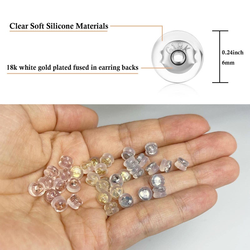 DELECOE Silicone Earring Backs for Studs and Hoops, Secure Locking for Heavy Earrings, Hypoallergenic Soft Clear (6Gold+6White Gold) - Image 5
