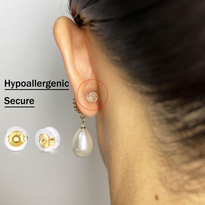 DELECOE Silicone Earring Backs for Studs and Hoops, Secure Locking for Heavy Earrings, Hypoallergenic Soft Clear (6Gold+6White Gold) - Image 3