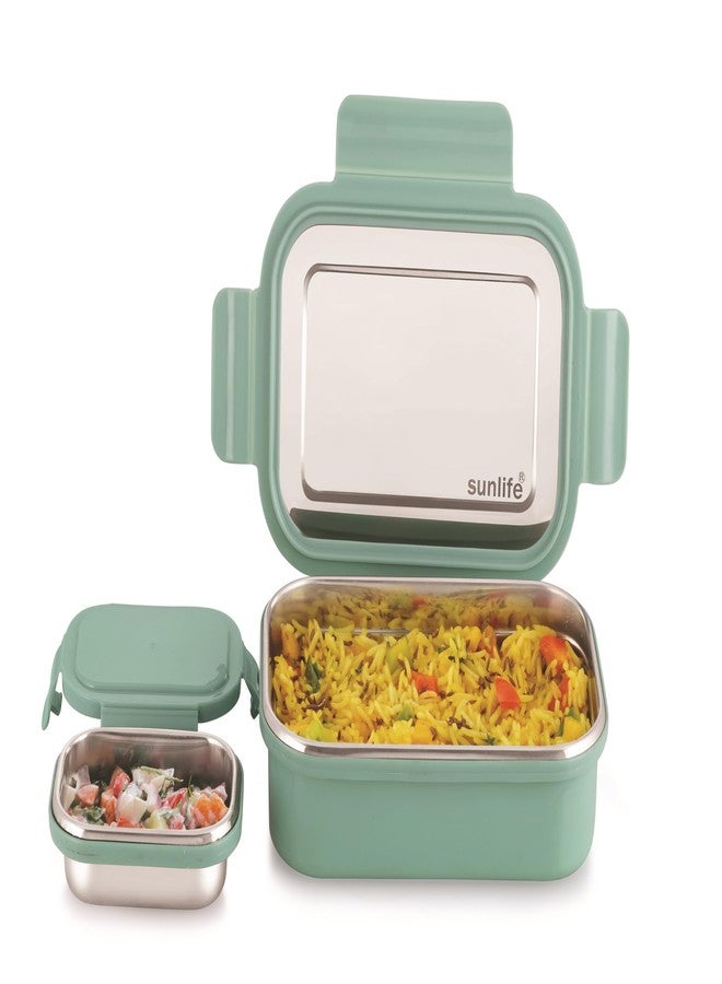 sunlife - Classy Stainless Steel Insulated Lunch Box with Extra 180ml Container | Leakproof | 4 Side Lock | BPA Free | Food Storage for School & Office (Green) - Image 1