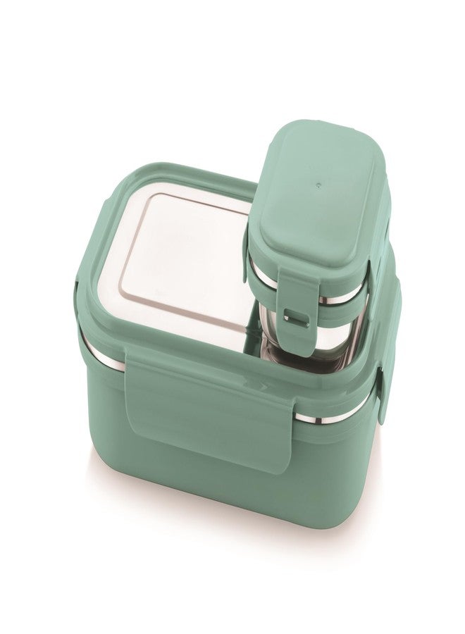 sunlife - Classy Stainless Steel Insulated Lunch Box with Extra 180ml Container | Leakproof | 4 Side Lock | BPA Free | Food Storage for School & Office (Green) - Image 4