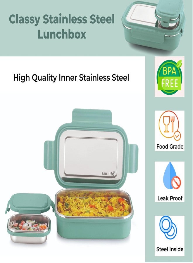 sunlife - Classy Stainless Steel Insulated Lunch Box with Extra 180ml Container | Leakproof | 4 Side Lock | BPA Free | Food Storage for School & Office (Green) - Image 3