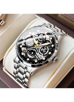 Generic Automatic Movement Watch Men's Hollow Men's Calendar Luminous Non-mechanical Watch Korean Style Steel Wrist Watch Men's Watch 