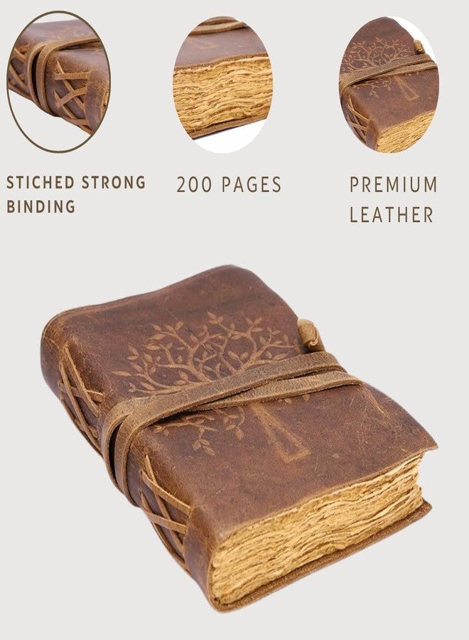 Bless International Bless-International Vintage-Rustic-Leather-Bound-Journal-Spell-Book 8"X6"-200-Pages-Handmade-Paper-Diary Writing-Drawing-Sketchbook-Travel Daily-Notepad-For-Men-And-Women (Tree Of Life In Rough Brown) - Image 5
