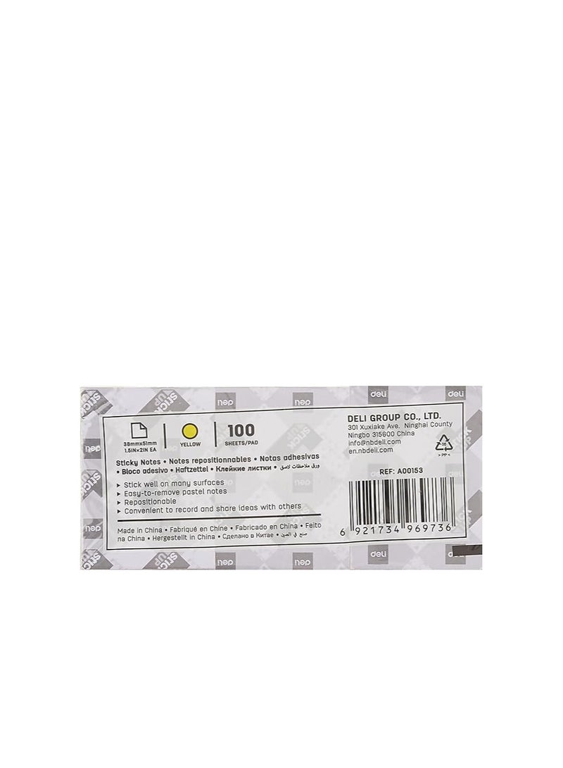 DELI STICKY NOTES 12 PIECE 38MMX51MM A00153 YELLOW 100 SHEETS/PAD - Image 5