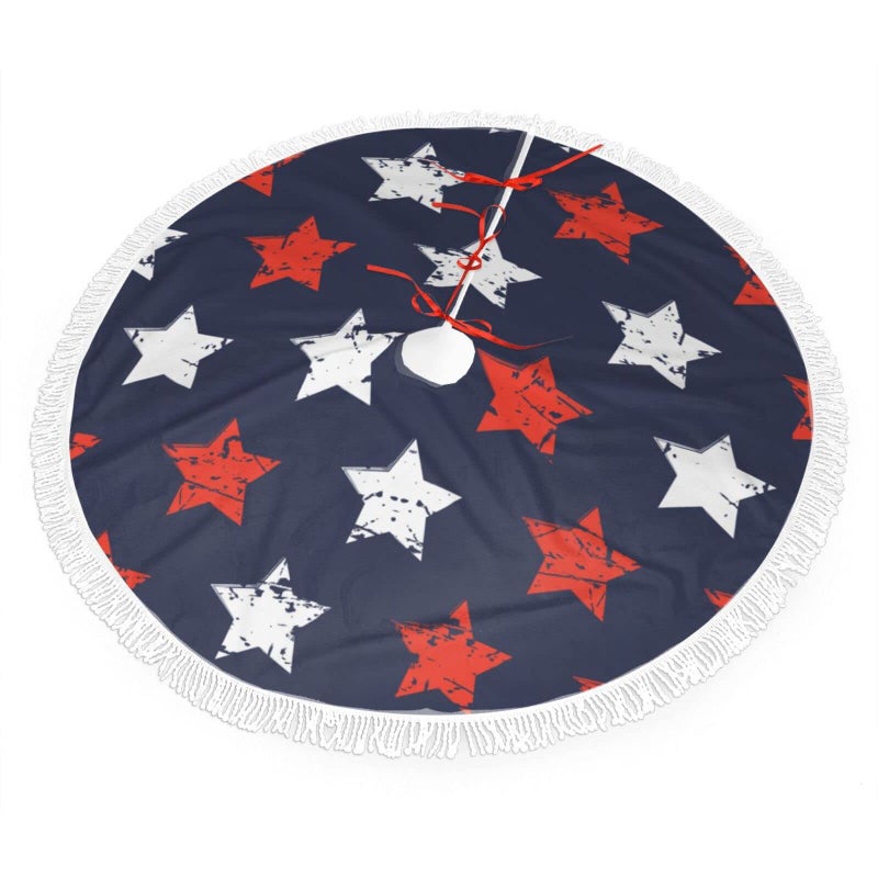Mount Hour Mount Hour Christmas Tree Skirt American Flag Day Fourth of July Independence Memorial Day Patriotic Freedom Stars Tree Mat with Tassel Xmas Large Tree Mat for Christmas Party Decorations 30 inches