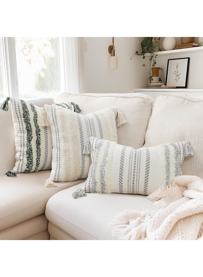 decorUhome decorUhome Decorative Boho Throw Pillow Covers 20x20  Accent Neutral Tufted Pillow Covers for Couch Bed Sofa  Textured Striped Woven Pillow Covers  Beige and Cream White  Pack of 1 - Image 5