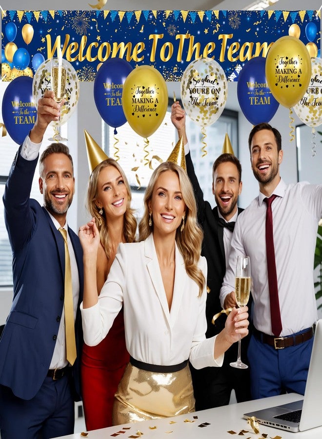 Yoirrat Welcome To The Team Decorations Blue Gold Welcome To The Team Yard Banner Sign with 18 Pcs Welcome To The Team Balloons Blue Gold Welcome Decorations for Office Party New Employee Party Decor - Image 5