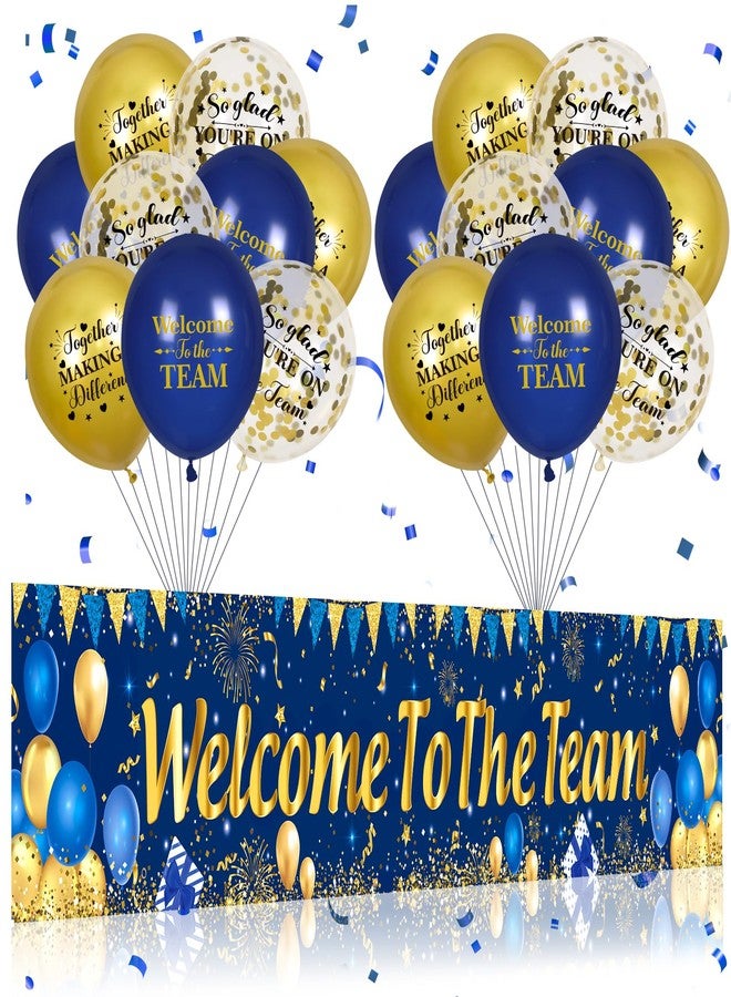 Yoirrat Welcome To The Team Decorations Blue Gold Welcome To The Team Yard Banner Sign with 18 Pcs Welcome To The Team Balloons Blue Gold Welcome Decorations for Office Party New Employee Party Decor - Image 1