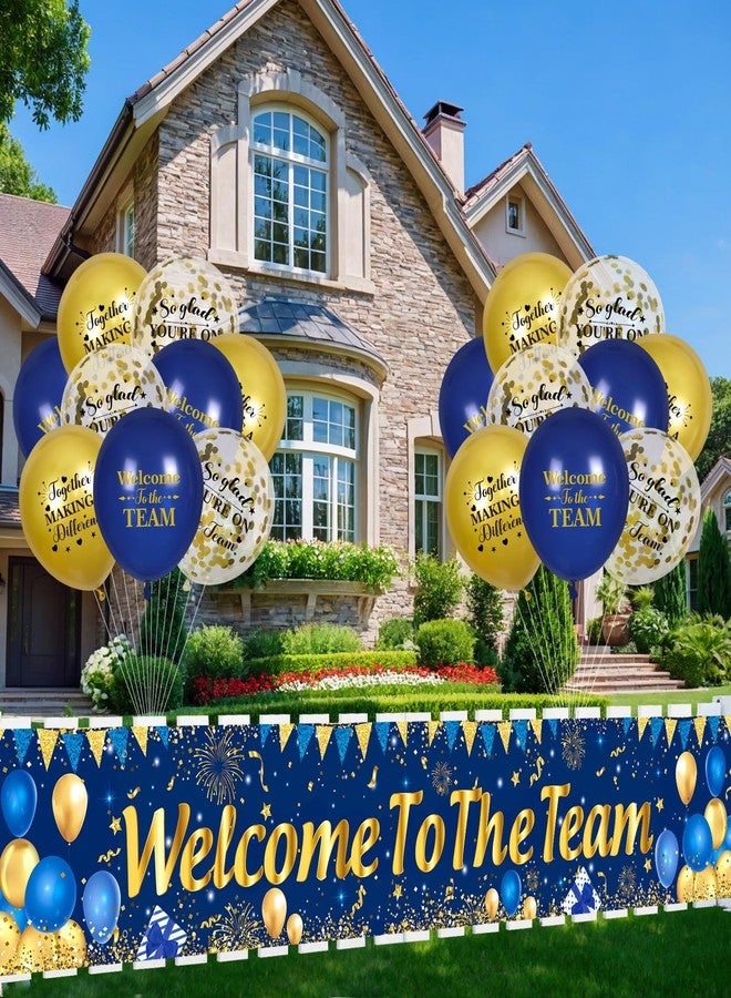 Yoirrat Welcome To The Team Decorations Blue Gold Welcome To The Team Yard Banner Sign with 18 Pcs Welcome To The Team Balloons Blue Gold Welcome Decorations for Office Party New Employee Party Decor - Image 2