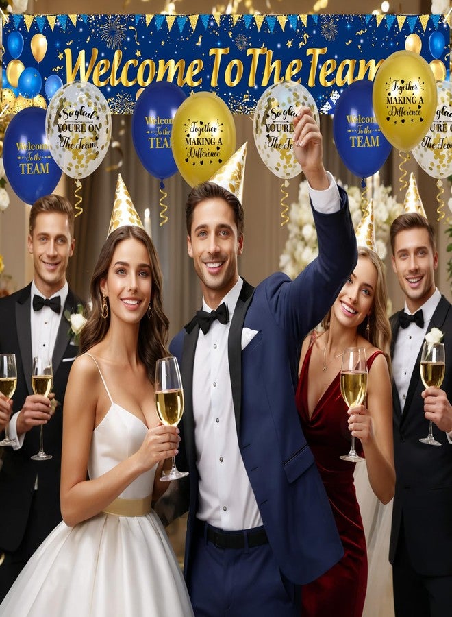 Yoirrat Welcome To The Team Decorations Blue Gold Welcome To The Team Yard Banner Sign with 18 Pcs Welcome To The Team Balloons Blue Gold Welcome Decorations for Office Party New Employee Party Decor - Image 4