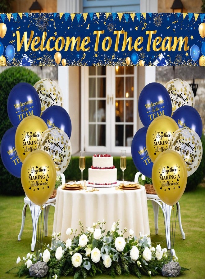 Yoirrat Welcome To The Team Decorations Blue Gold Welcome To The Team Yard Banner Sign with 18 Pcs Welcome To The Team Balloons Blue Gold Welcome Decorations for Office Party New Employee Party Decor - Image 3