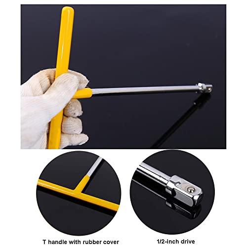 PANSHIYON T Handle Wrench,1/2-Inch Drive T Handle Socket Driver with 1/4” and 3/8” Adaptors,Yellow - Image 4