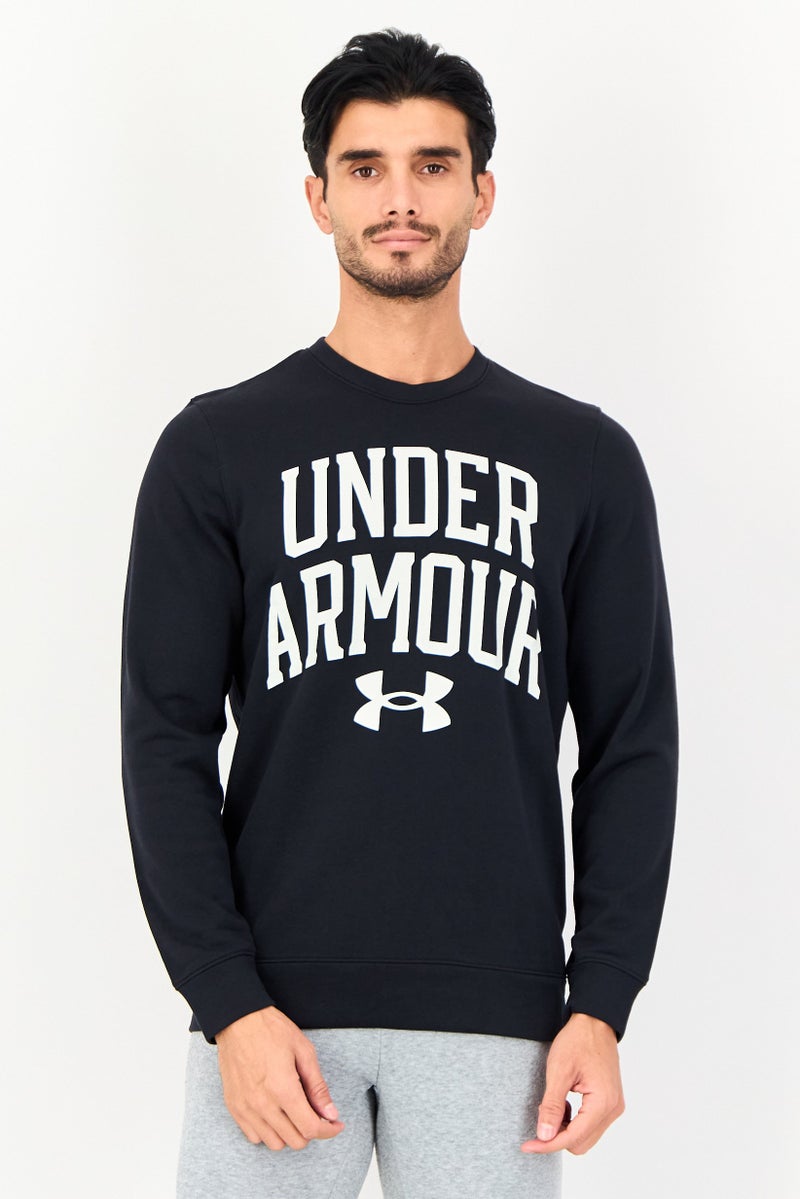 UNDER ARMOUR سويت شيرت خارجي طويل الأكمام فضفاض للرجال، أسود - Image 1